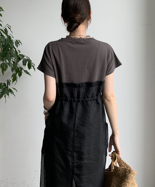 DouDou（ドゥドゥ）の「【WEB限定】シアー切替ワンピース（ワンピース・レディース・ダークグレー/ベージュ/オフホワイト・FREE）」の10枚目の写真