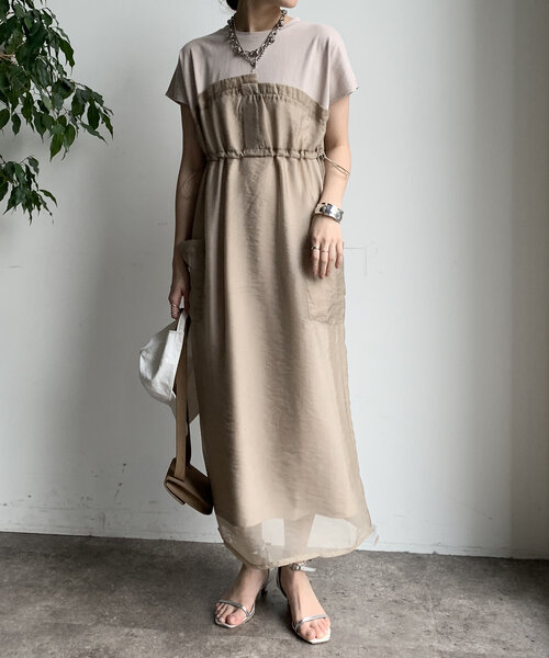 DouDou（ドゥドゥ）の「【WEB限定】シアー切替ワンピース（ワンピース・レディース・ダークグレー/ベージュ/オフホワイト・FREE）」の15枚目の写真