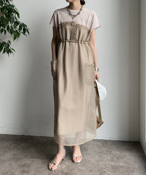DouDou（ドゥドゥ）の「【WEB限定】シアー切替ワンピース（ワンピース・レディース・ダークグレー/ベージュ/オフホワイト・FREE）」の16枚目の写真