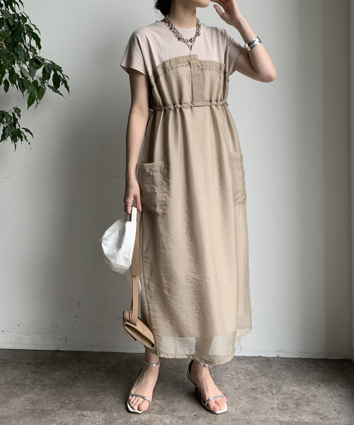 DouDou（ドゥドゥ）の「【WEB限定】シアー切替ワンピース（ワンピース・レディース・ダークグレー/ベージュ/オフホワイト・FREE）」の17枚目の写真