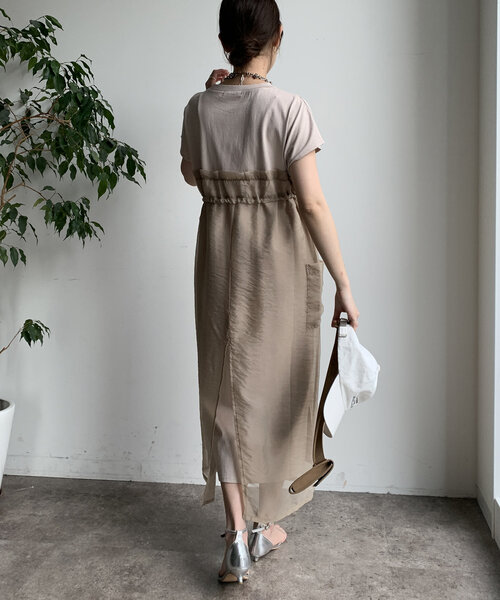 DouDou（ドゥドゥ）の「【WEB限定】シアー切替ワンピース（ワンピース・レディース・ダークグレー/ベージュ/オフホワイト・FREE）」の18枚目の写真