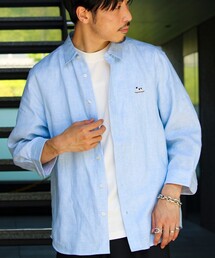 GLOSTER（グロスター）の「【新色追加】【GLOSTER/グロスター】フレンチブルドッグ刺繍 リネン 7分袖シャツ（シャツ/ブラウス）」