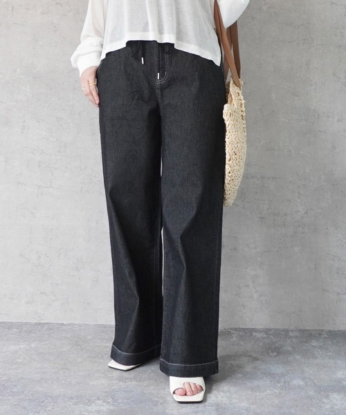 SELECT LEVERY(セレクトリベリー)の「AIRジョグデニムウエストリブワイドパンツ(デニムパンツ・レディース・ブラック/ワンウォッシュ/ネイビー/ライトブルー・MEDIUM/X-LARGE/LARGE/SMALL)」の2枚目の写真