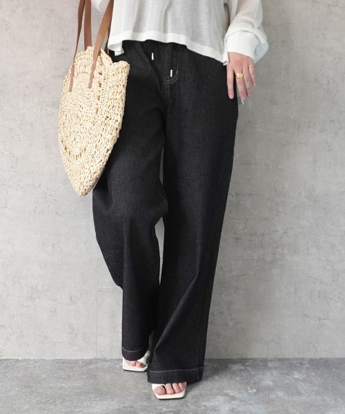 SELECT LEVERY(セレクトリベリー)の「AIRジョグデニムウエストリブワイドパンツ(デニムパンツ・レディース・ブラック/ワンウォッシュ/ネイビー/ライトブルー・MEDIUM/X-LARGE/LARGE/SMALL)」の5枚目の写真