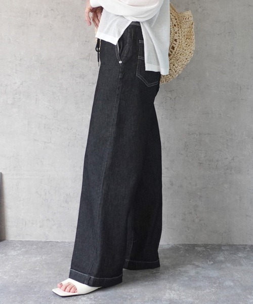 SELECT LEVERY(セレクトリベリー)の「AIRジョグデニムウエストリブワイドパンツ(デニムパンツ・レディース・ブラック/ワンウォッシュ/ネイビー/ライトブルー・MEDIUM/X-LARGE/LARGE/SMALL)」の7枚目の写真
