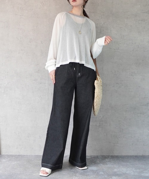 SELECT LEVERY(セレクトリベリー)の「AIRジョグデニムウエストリブワイドパンツ(デニムパンツ・レディース・ブラック/ワンウォッシュ/ネイビー/ライトブルー・MEDIUM/X-LARGE/LARGE/SMALL)」の8枚目の写真