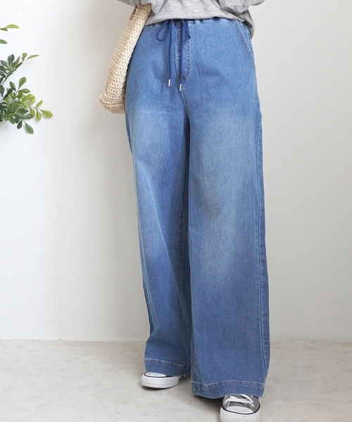 SELECT LEVERY(セレクトリベリー)の「AIRジョグデニムウエストリブワイドパンツ(デニムパンツ・レディース・ブラック/ワンウォッシュ/ネイビー/ライトブルー・MEDIUM/X-LARGE/LARGE/SMALL)」の9枚目の写真