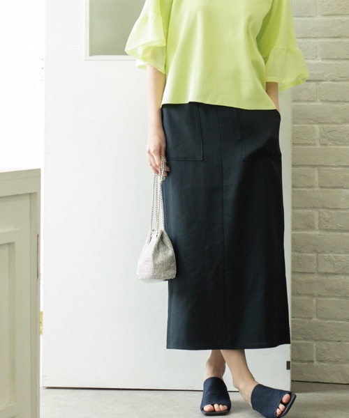 OPAQUE.CLIP（オペークドットクリップ）の「《美人百花掲載》ストレッチリネンライクタイトスカート【洗濯機洗い可】（スカート・レディース・ベージュ/グレー/ネイビー・38/40/36/42）」の3枚目の写真
