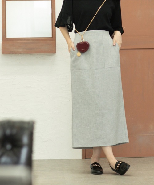 【新品未使用】madameh closet リネン混　サファリスカート　38 セール】 リネン混フレアスカート(セットアップ可)（ブラック