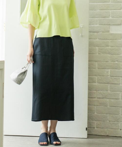 OPAQUE.CLIP（オペークドットクリップ）の「《美人百花掲載》ストレッチリネンライクタイトスカート【洗濯機洗い可】（スカート・レディース・ベージュ/グレー/ネイビー・38/40/36/42）」の5枚目の写真