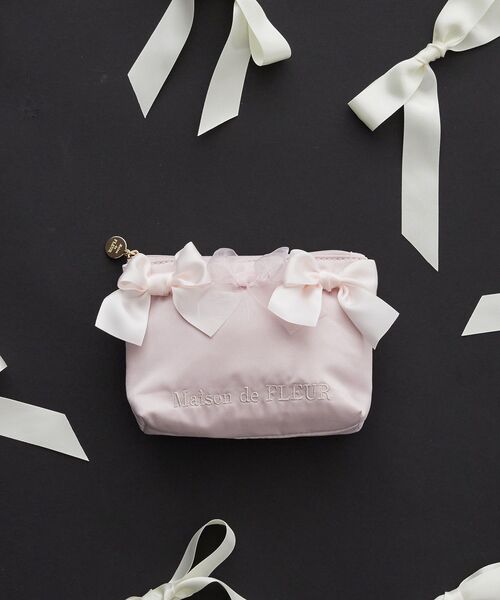 リボンポーチ ロイヤルブルー F メゾン ド フルール Maison de FLEUR ジャカードリボンポーチ