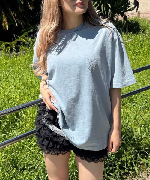sedacle(セダクル)の「加工ラインストーンカラーTシャツ(Tシャツ/カットソー・レディース・アイボリー/カーキ/ライトブルー/ライトカーキ/ブラウン/ピンク/レッド・SMALL/MEDIUM/LARGE)」の5枚目の写真