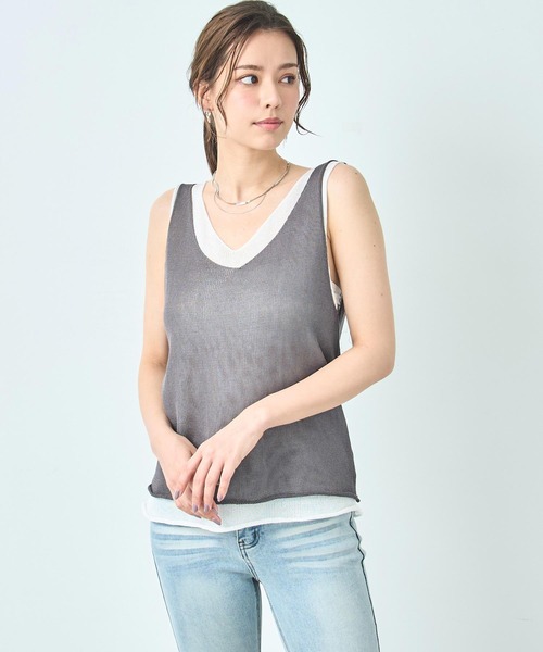 ANAP(アナップ)の「重ね着風 ニット タンクトップ(ニット/セーター・レディース・ブラック/ライトグレー/グレー・FREE)」の3枚目の写真