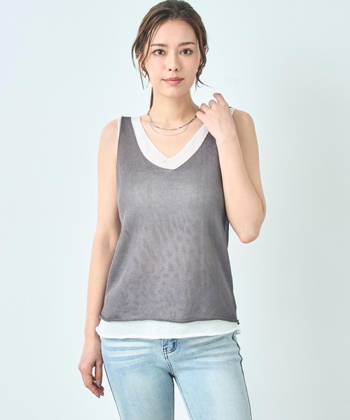 ANAP(アナップ)の「重ね着風 ニット タンクトップ(ニット/セーター・レディース・ブラック/ライトグレー/グレー・FREE)」の14枚目の写真