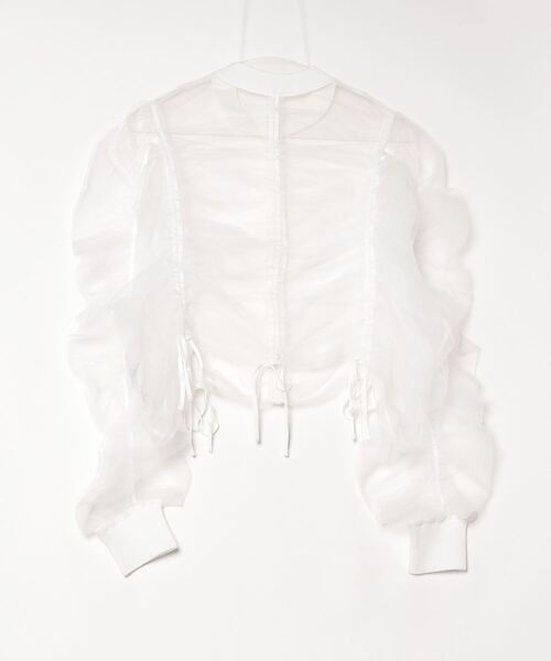 DOUBLE STANDARD CLOTHING（ダブルスタンダードクロージング）の「チュールドローストリングジャケット（ブルゾン・レディース・オフホワイト/ブラック・FREE）」の3枚目の写真