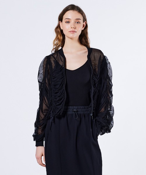 DOUBLE STANDARD CLOTHING（ダブルスタンダードクロージング）の「チュールドローストリングジャケット（ブルゾン・レディース・オフホワイト/ブラック・FREE）」の2枚目の写真