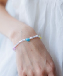 フラワーモチーフ ブレスレット ホワイト Dextera ブレスレット, パヴェ, ミックスリンク, ホワイト