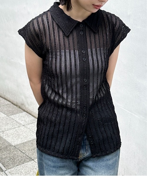 feepur（フェピュール）の「メッシュポロカーディガン（カーディガン/ボレロ・レディース・ベージュ/ブラック・MEDIUM）」の6枚目の写真