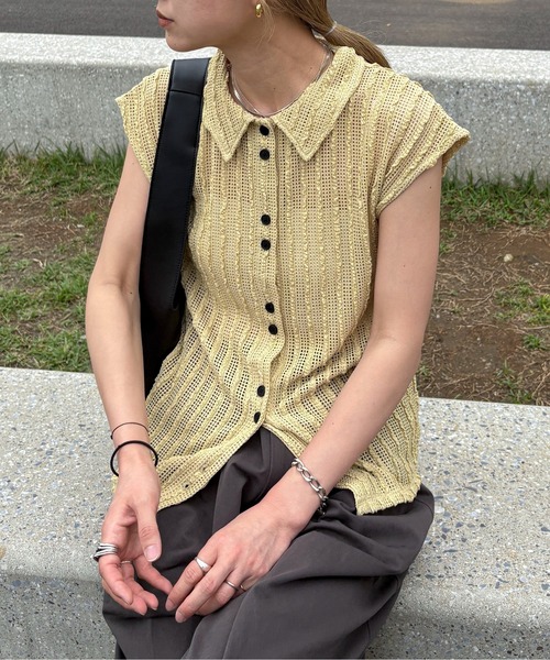 feepur（フェピュール）の「メッシュポロカーディガン（カーディガン/ボレロ・レディース・ベージュ/ブラック・MEDIUM）」の13枚目の写真