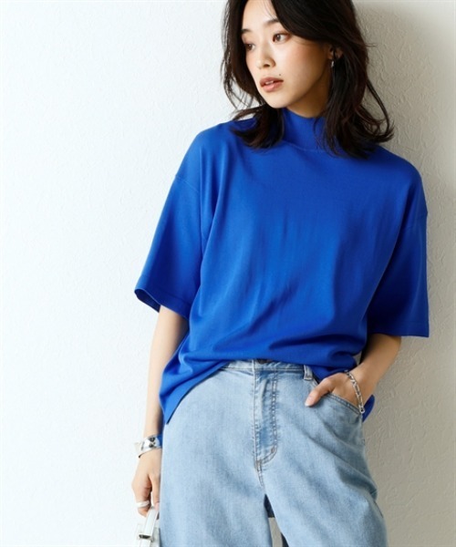 nissen(ニッセン)の「【アイスクリーンプレミアム】ハイネック5分袖ニットトップス(持続冷感・接触冷感・毛玉になりにくい・UVカット・洗濯機で洗える・遮熱)<大きいサイズ有>(ニット/セーター・レディース・杢グレー/ブラック/ブルー/オフホワイト・LL/3L/S/M/L)」の4枚目の写真