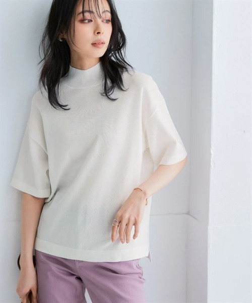 nissen(ニッセン)の「【アイスクリーンプレミアム】ハイネック5分袖ニットトップス(持続冷感・接触冷感・毛玉になりにくい・UVカット・洗濯機で洗える・遮熱)<大きいサイズ有>(ニット/セーター・レディース・杢グレー/ブラック/ブルー/オフホワイト・LL/3L/S/M/L)」の5枚目の写真