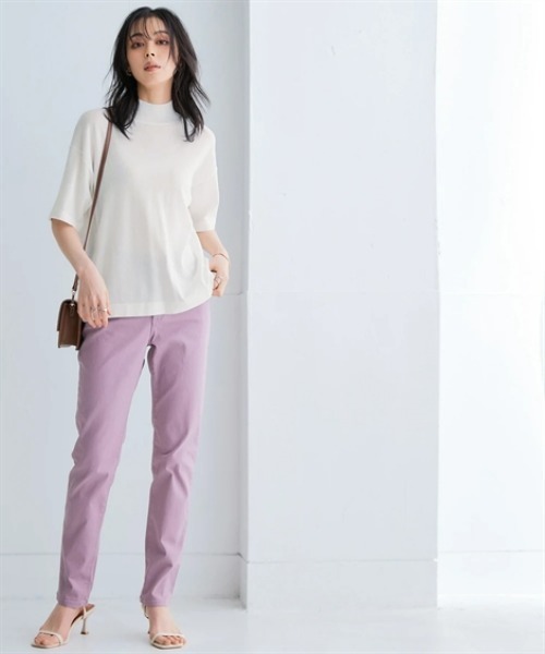 nissen(ニッセン)の「【アイスクリーンプレミアム】ハイネック5分袖ニットトップス(持続冷感・接触冷感・毛玉になりにくい・UVカット・洗濯機で洗える・遮熱)<大きいサイズ有>(ニット/セーター・レディース・杢グレー/ブラック/ブルー/オフホワイト・LL/3L/S/M/L)」の6枚目の写真