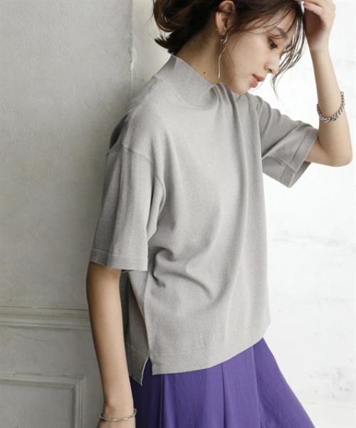 nissen(ニッセン)の「【アイスクリーンプレミアム】ハイネック5分袖ニットトップス(持続冷感・接触冷感・毛玉になりにくい・UVカット・洗濯機で洗える・遮熱)<大きいサイズ有>(ニット/セーター・レディース・杢グレー/ブラック/ブルー/オフホワイト・LL/3L/S/M/L)」の11枚目の写真