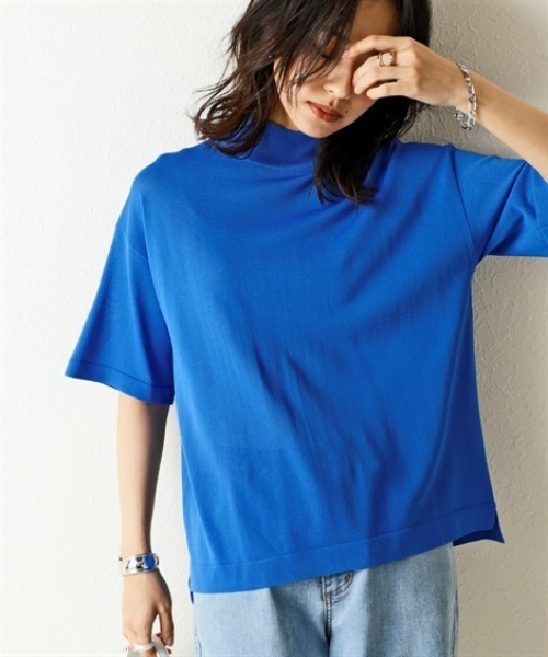 nissen(ニッセン)の「【アイスクリーンプレミアム】ハイネック5分袖ニットトップス(持続冷感・接触冷感・毛玉になりにくい・UVカット・洗濯機で洗える・遮熱)<大きいサイズ有>(ニット/セーター・レディース・杢グレー/ブラック/ブルー/オフホワイト・LL/3L/S/M/L)」の16枚目の写真