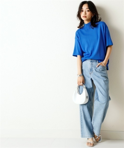 nissen(ニッセン)の「【アイスクリーンプレミアム】ハイネック5分袖ニットトップス(持続冷感・接触冷感・毛玉になりにくい・UVカット・洗濯機で洗える・遮熱)<大きいサイズ有>(ニット/セーター・レディース・杢グレー/ブラック/ブルー/オフホワイト・LL/3L/S/M/L)」の17枚目の写真