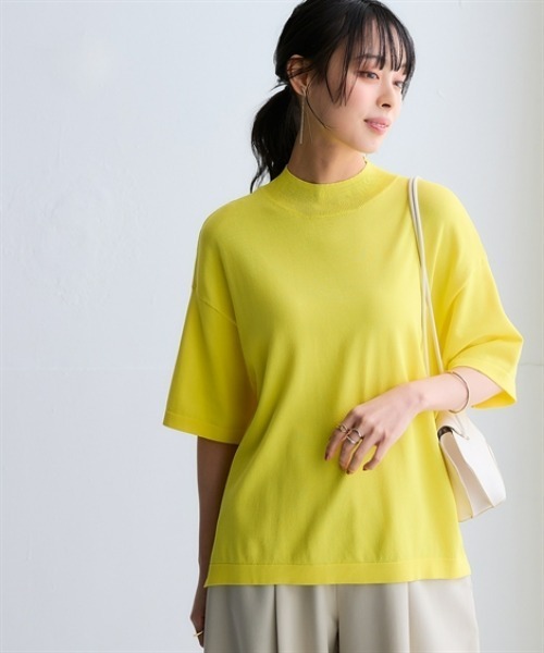 nissen（ニッセン）の「【アイスクリーンプレミアム】ハイネック5分袖ニットトップス（持続冷感・接触冷感・毛玉になりにくい・UVカット・洗濯機で洗える・遮熱）＜大きいサイズ有＞（ニット/セーター・レディース・杢グレー/ブラック/ブルー/オフホワイト/モカ/レモンイエロー・LL/3L/S/M/L）」の22枚目の写真