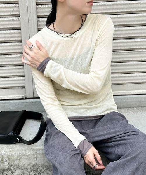 フェイクレイヤードシアートップス（Tシャツ/カットソー）｜select