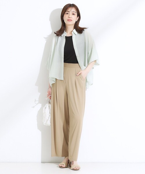 SHOO・LA・RUE（シューラルー）の「【S-LL/ひんやり/UV】リラクシーな穿き心地 エアリーワイドパンツ（その他パンツ・レディース・ブラック/チャコールグレー/ベージュ・04/02/01/03）」の14枚目の写真