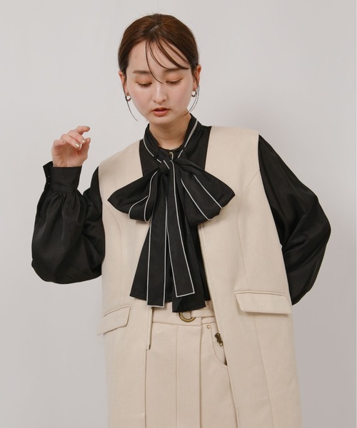 【美品】&ellecy アンドエルシー　バイカラーブラウス（リボン取り外しOK） 美品】&ellecy アンドエルシー バイカラーブラウス（リボン取り外しOK