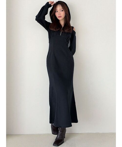 RESEXXY（リゼクシー）の「レイヤードフーディワンピース（ワンピース・レディース・ホワイト/ライトグレー/チャコールグレー/ブラック・FREE）」の9枚目の写真