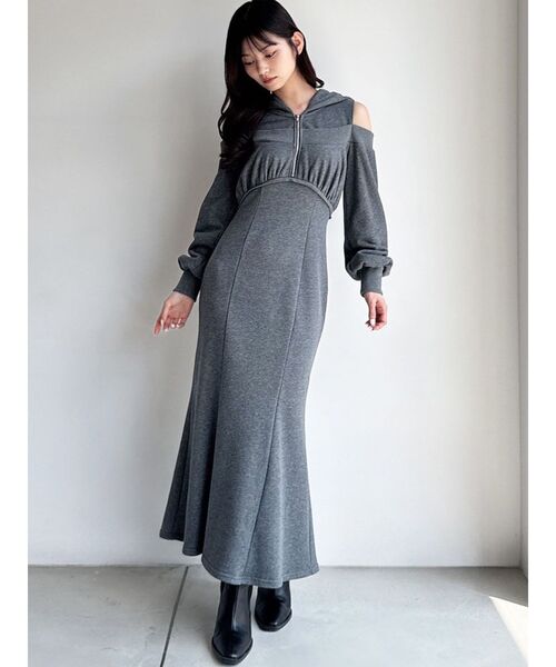 RESEXXY（リゼクシー）の「レイヤードフーディワンピース（ワンピース・レディース・ホワイト/ライトグレー/チャコールグレー/ブラック・FREE）」の13枚目の写真