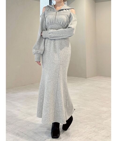 RESEXXY（リゼクシー）の「レイヤードフーディワンピース（ワンピース・レディース・ホワイト/ライトグレー/チャコールグレー/ブラック・FREE）」の18枚目の写真