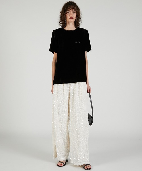 PRANK PROJECT(プランクプロジェクト)の「ショルダーギャザーベロアTシャツ / Shoulder Gathered Velour T-Shirt(Tシャツ/カットソー・レディース・イエロー/ピンク/チャコールグレー・FREE)」の4枚目の写真