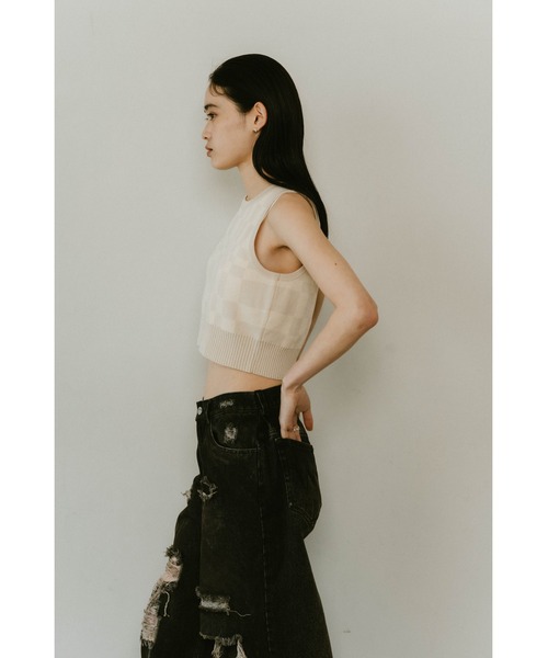 Knuth Marf（クヌースマーフ）の「Knuth Marf flag marblel knit tank（ニット/セーター・レディース・オフホワイト/グレー・FREE）」の4枚目の写真