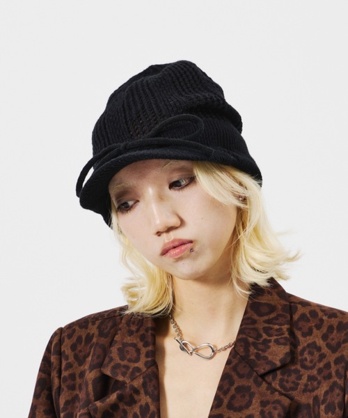 DTYYPE（ドタイプ）の「リボン付き鍵編みニット帽（ニットキャップ/ビーニー・レディース・ホワイト/ブラック/グレー・FREE）」の5枚目の写真