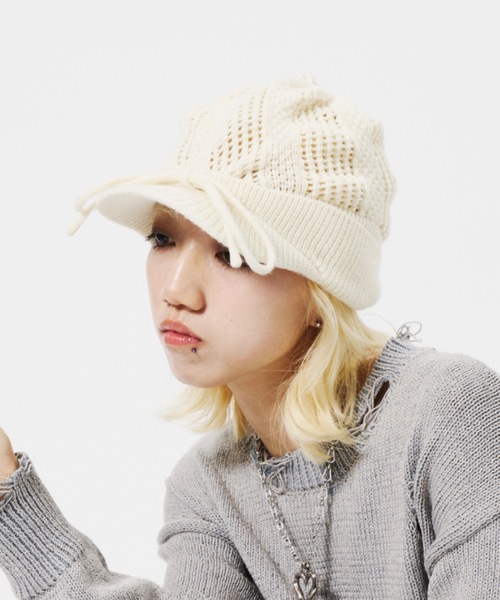 DTYYPE（ドタイプ）の「リボン付き鍵編みニット帽（ニットキャップ/ビーニー・レディース・ホワイト/ブラック/グレー・FREE）」の17枚目の写真