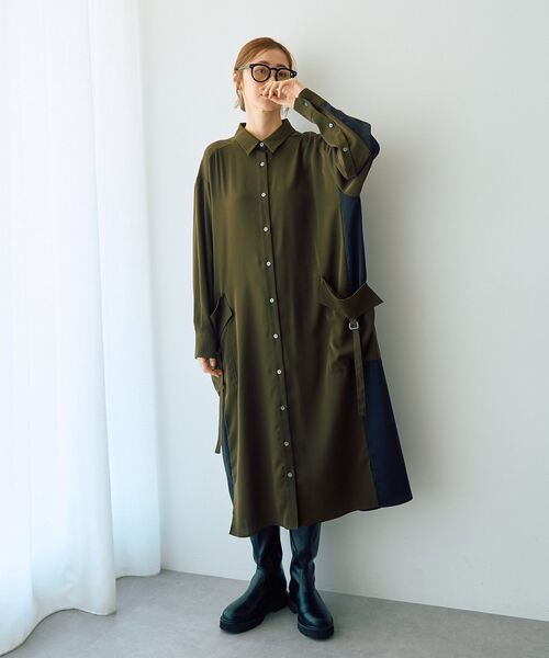 Editt by YECCA VECCA(エディットバイイェッカヴェッカ)の「カーゴデザイン配色シャツワンピース(シャツワンピース・レディース・ライトベージュ/ブラック/カーキ・FREE)」の16枚目の写真
