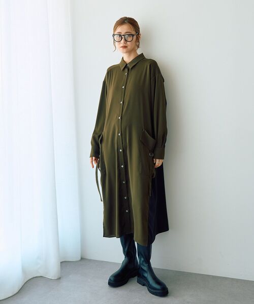 Editt by YECCA VECCA(エディットバイイェッカヴェッカ)の「カーゴデザイン配色シャツワンピース(シャツワンピース・レディース・ライトベージュ/ブラック/カーキ・FREE)」の17枚目の写真