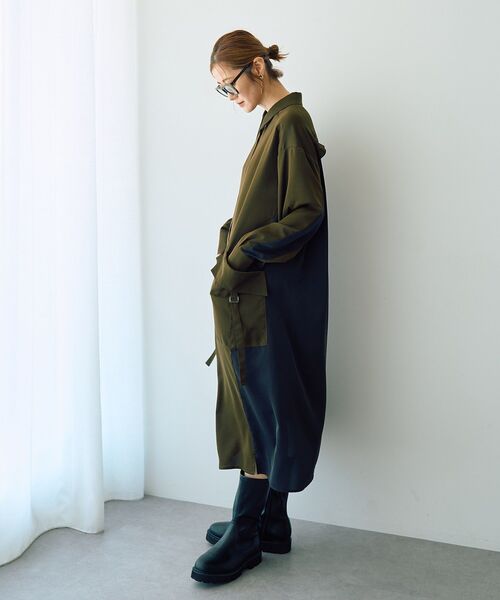 Editt by YECCA VECCA(エディットバイイェッカヴェッカ)の「カーゴデザイン配色シャツワンピース(シャツワンピース・レディース・ライトベージュ/ブラック/カーキ・FREE)」の15枚目の写真