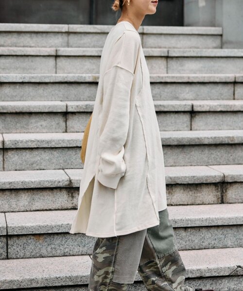 etsinta（エシンタ）の「etsintaリメイクワッフルヘンリーBIGTEE（ワンピース・レディース・グレー/アイボリー・ONE SIZE）」の6枚目の写真