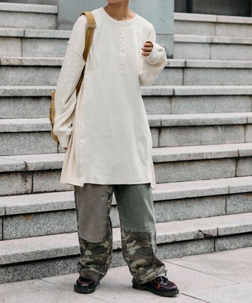 etsinta（エシンタ）の「etsintaリメイクワッフルヘンリーBIGTEE（ワンピース・レディース・グレー/アイボリー・ONE SIZE）」の9枚目の写真