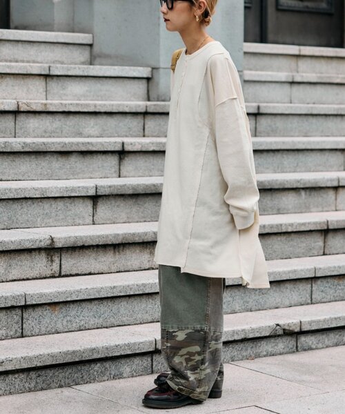 etsinta（エシンタ）の「etsintaリメイクワッフルヘンリーBIGTEE（ワンピース・レディース・グレー/アイボリー・ONE SIZE）」の10枚目の写真