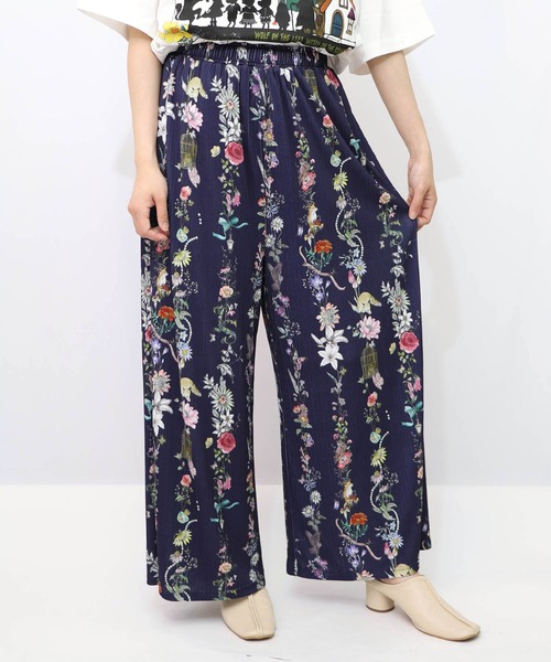 552265：花とキツネ柄ランダムリブパンツ