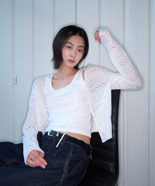 GENERAL IDEA（ジェネラルアイデア）の「GENERAL IDEA/ジェネラルアイディア crochet knit cardigan カーディガン（カーディガン/ボレロ・レディース・ブラック/ホワイト/ピンク・S/M/L）」の7枚目の写真