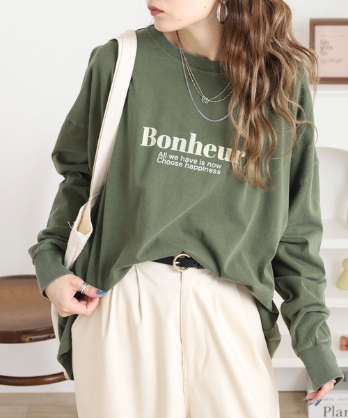 Arinomama(アリノママ)の「「Bonheur」PT スリットロンT(Tシャツ/カットソー・レディース・カーキ/ブラック/ワインレッド/オフホワイト・FREE)」の3枚目の写真