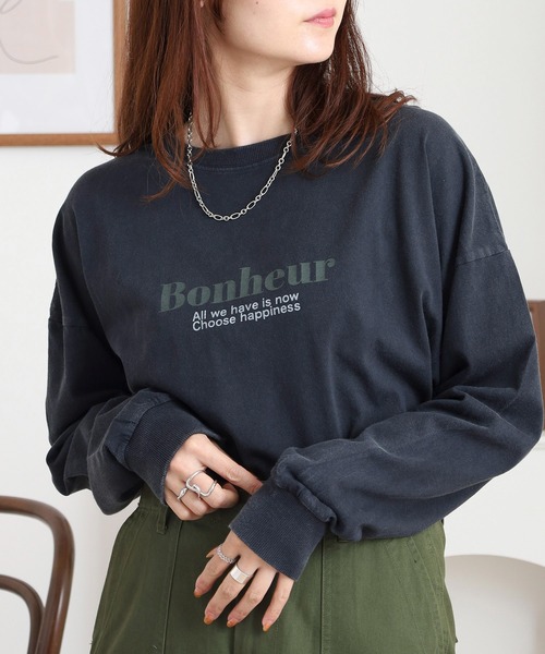 Arinomama(アリノママ)の「「Bonheur」PT スリットロンT(Tシャツ/カットソー・レディース・カーキ/ブラック/ワインレッド/オフホワイト・FREE)」の1枚目の写真